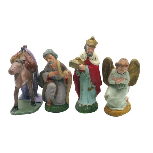 Vintage Christmas Ceramic Nativity Camel with 3 Paper Mache Figures Japan - Picture 2 of 6